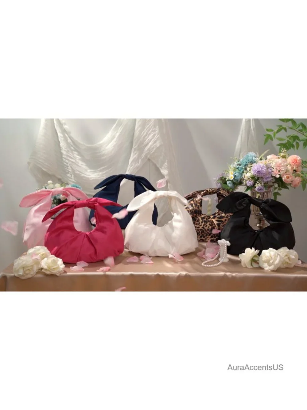 Satin Evening Clutch Purse with Bow Handle Wedding Party Bag